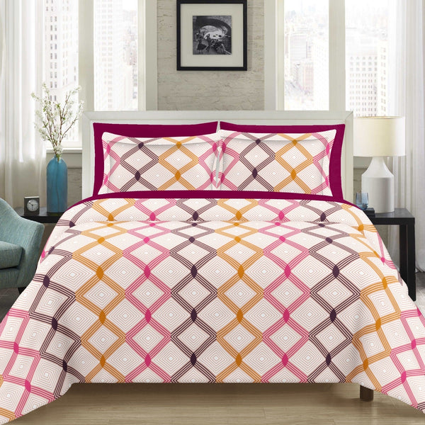 Geometric Pattern 100% Pure Cotton 210TC Flat King Size bedsheet with 2 Pillow Cover