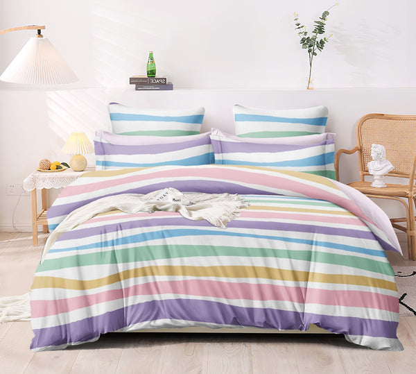 Striped Pattern Heavy Glace Cotton 130 GSM Flat Queen Size / Double Bed Bedsheet with 2 Pillow Cover