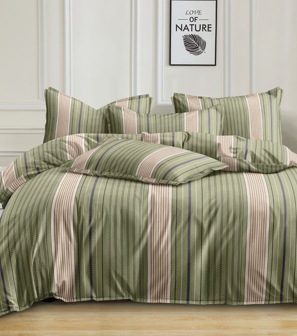 Green Striped Heavy Glace Cotton 130 GSM Single Size bedsheet with 1 Pillow Cover