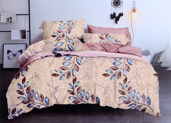 Leaf Pattern Heavy Glace Cotton 160 GSM Flat  King Size bedsheet with 2 Pillow Cover