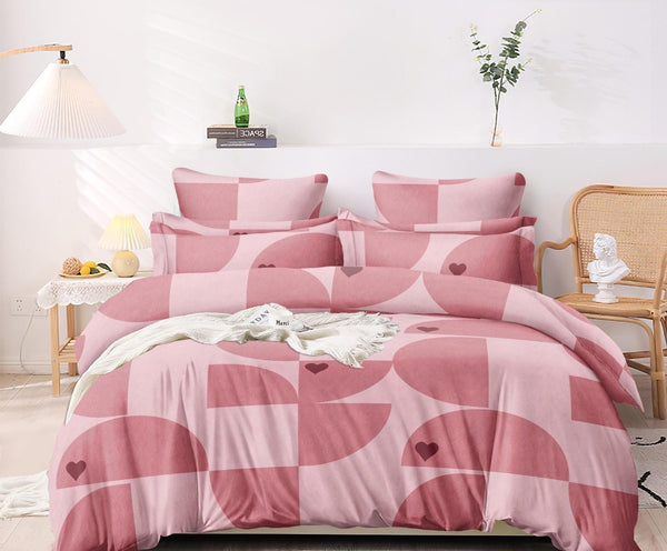 Pink Geometric Heavy Glace Cotton 130 GSM Flat Queen Size / Double Bed Bedsheet with 2 Pillow Cover