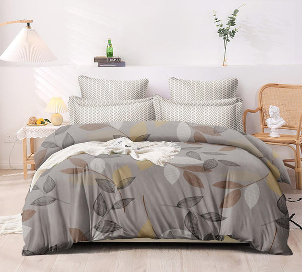 Grey Floral Heavy Glace Cotton 130 GSM Flat Queen Size / Double Bed bedsheet with 2 Pillow Cover