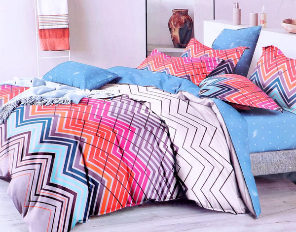 Zig-Zag Heavy Glace Cotton 160 GSM Flat King Size bedsheet with 2 Pillow Cover