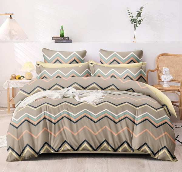 Beige Striped Heavy Glace Cotton 130 GSM Flat Queen Size / Double Bed bedsheet with 2 Pillow Cover