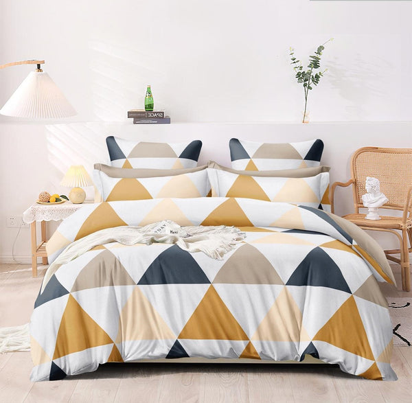 Geometric Pattern Heavy Glace Cotton 160 GSM Flat King Size bedsheet with 2 Pillow Cover