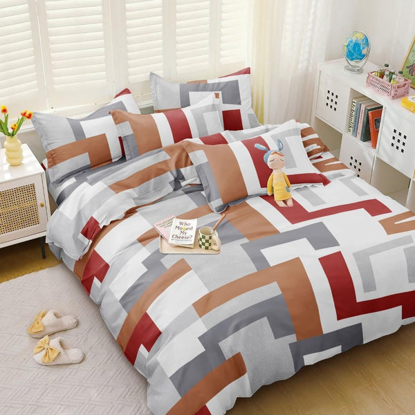 Red Striped Heavy Glace Cotton 130 GSM Flat Queen Size / Double Bed Bedsheet with 2 Pillow Cover