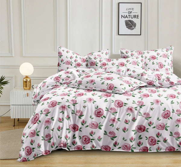 Rose Pattern Heavy Glace Cotton 130 GSM Single Size bedsheet with 1 Pillow Cover