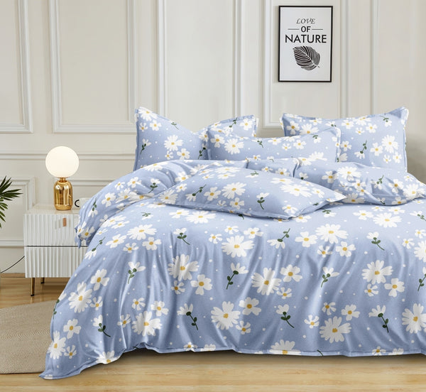 Flower Pattern Heavy Glace Cotton 130 GSM Flat Queen Size / Double Bed bedsheet with 2 Pillow Cover