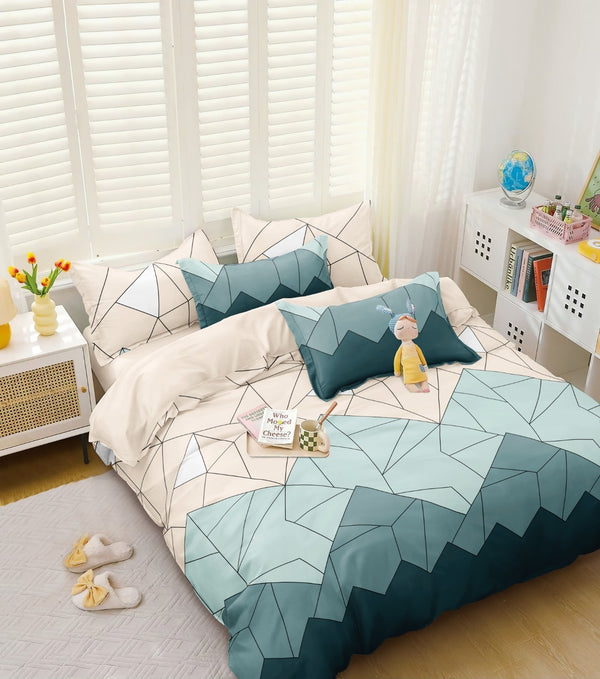 Geometric Heavy Glace Cotton 130 GSM Flat Queen Size / Double Bed Bedsheet with 2 Pillow Cover