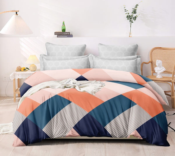 Multi Color Strip Heavy Glace Cotton 130 GSM Flat Queen Size / Double Bed Bedsheet with 2 Pillow Cover