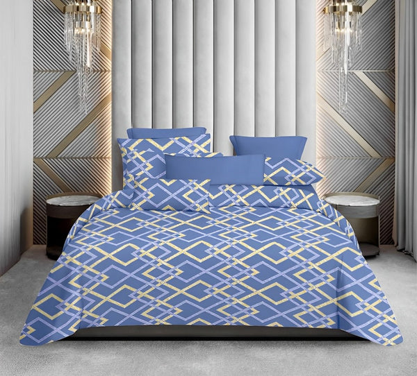 Geometric Pattern 100% Pure Cotton 250TC Flat King Size bedsheet with 2 Pillow Cover