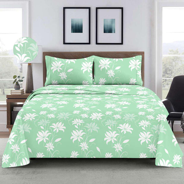 Tealish Green 100% Pure Cotton 250TC Flat King Size bedsheet with 2 Pillow Cover