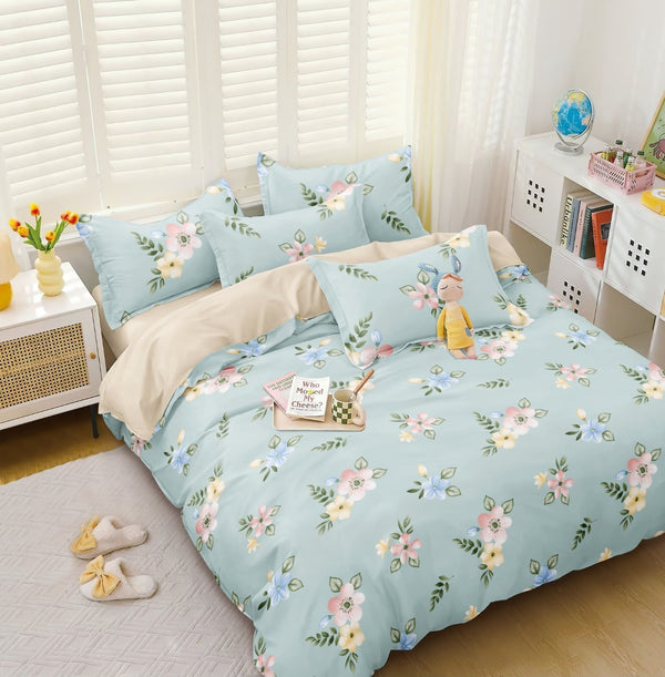 Flower pattern Heavy Glace Cotton 130 GSM Single Size bedsheet with 1 Pillow Cover