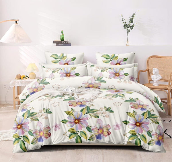 Flower Pattern Heavy Glace Cotton 160 GSM Flat  King Size bedsheet with 2 Pillow Cover