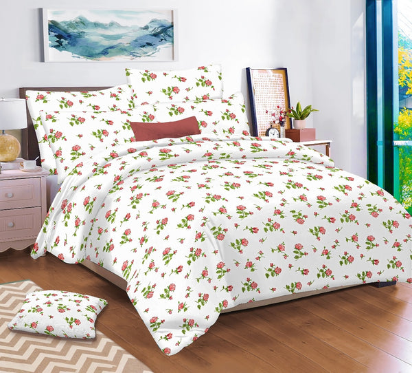 Rose Pattern 100% Pure Cotton 150TC Flat Queen Size / Double Bed Bedsheet with 2 Pillow Cover