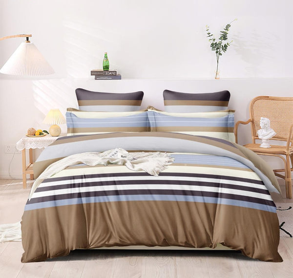 Multicolor Strip Heavy Glace Cotton 160 GSM Flat King Size bedsheet with 2 Pillow Cover