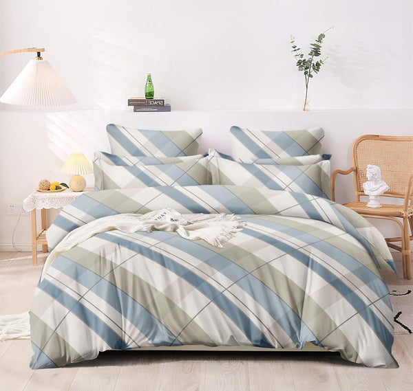 Multicolor Strip Heavy Glace Cotton 160 GSM Flat King Size bedsheet with 2 Pillow Cover