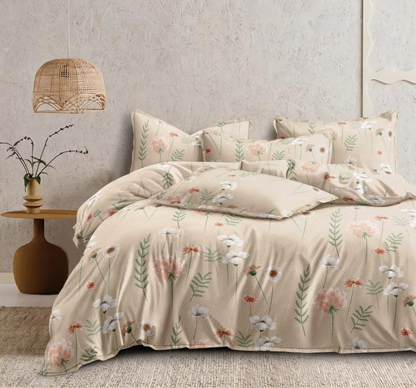 Flower Pattern Heavy Glace Cotton 160 GSM Flat King Size bedsheet with 2 Pillow Cover