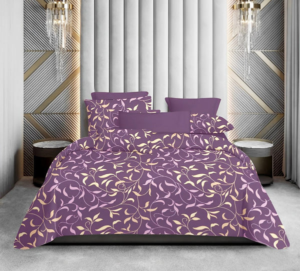 Purple Floral 100% Pure Cotton 250TC Flat King Size bedsheet with 2 Pillow Cover