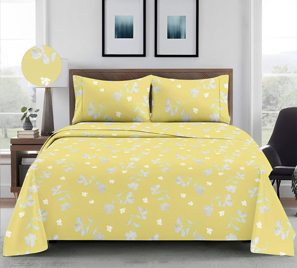 Yellow 100% Pure Cotton 250TC Flat King Size bedsheet with 2 Pillow Cover