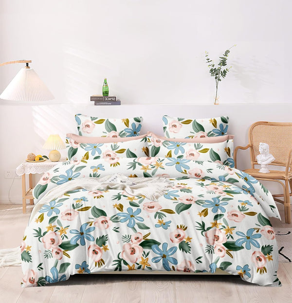 White Floral Heavy Glace Cotton 130 GSM Single Size bedsheet with 1 Pillow Cover