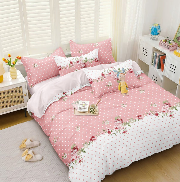 Rose Pattern Heavy Glace Cotton 130 GSM Single Size bedsheet with 1 Pillow Cover